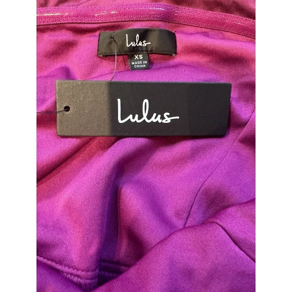 Lulus Showing Off A Little Magenta Asymmetrical Tulip Midi Dress XS Formal NWT - Picture 12 of 15